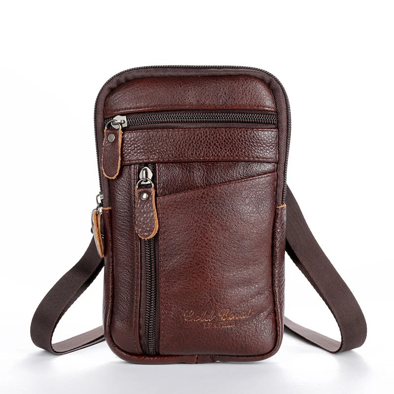 Leather Fashion Phone Pouch Belt Bag Shoulder Crossbody Waist Pack Vintage Outdoor Multi-function Mens Leisure Hanging Waist Bag