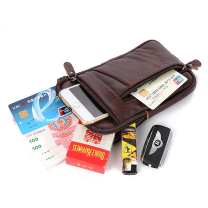Leather Fashion Phone Pouch Belt Bag Shoulder Crossbody Waist Pack Vintage Outdoor Multi-function Mens Leisure Hanging Waist Bag