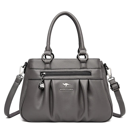 High Quality Leather Handbags Purse Luxury 3 Layers Women Shoulder Croosbody Tote Large Capacity Top-handle Female Ruched Sac