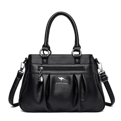 High Quality Leather Handbags Purse Luxury 3 Layers Women Shoulder Croosbody Tote Large Capacity Top-handle Female Ruched Sac