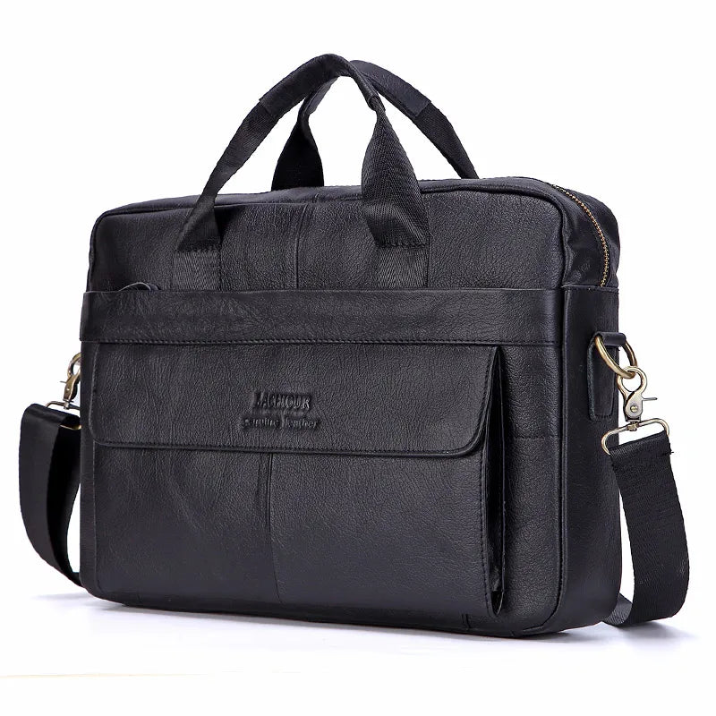 Men's Fashion Genuine Leather Briefcase Large A4 Document Shoulder Bag 14 Inch Laptop Messenger Tote Handbag Male