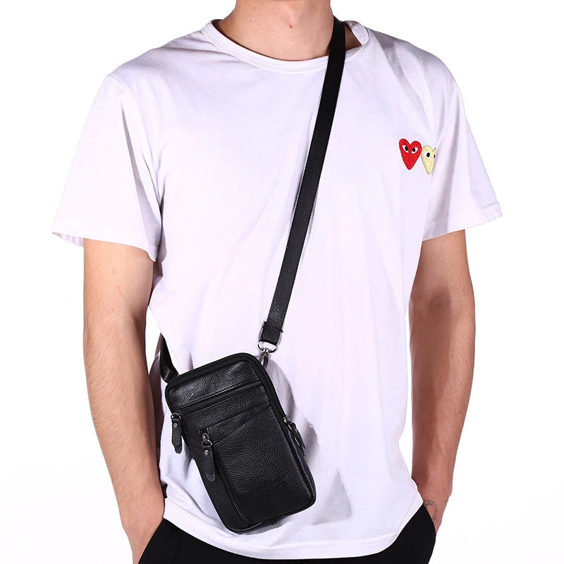 Leather Fashion Phone Pouch Belt Bag Shoulder Crossbody Waist Pack Vintage Outdoor Multi-function Mens Leisure Hanging Waist Bag