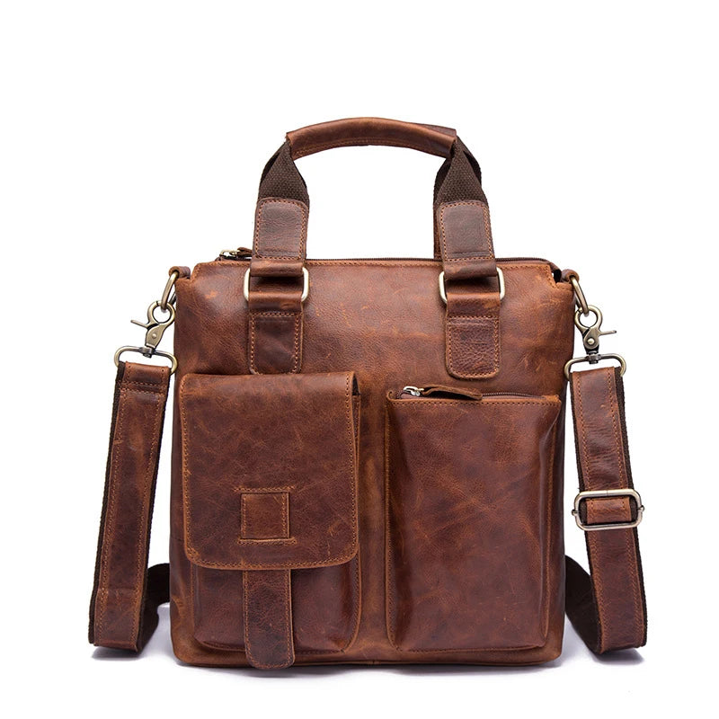 Men Original Leather Retro Designer Business Briefcase Casual 12" Laptop Travel Bag Tote Attache Messenger Bag Portfolio B259