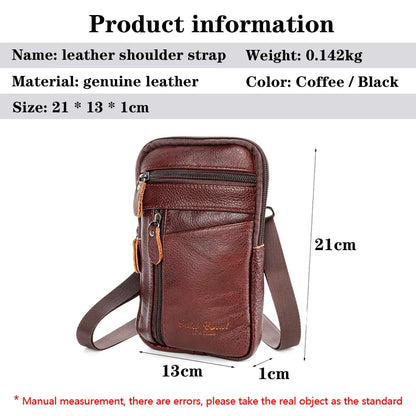 Leather Fashion Phone Pouch Belt Bag Shoulder Crossbody Waist Pack Vintage Outdoor Multi-function Mens Leisure Hanging Waist Bag