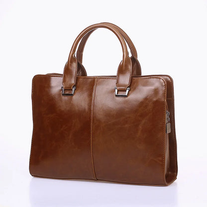 Men's Business office Briefcase Computer Laptop Handbag male Top PU Leather Tote man Large Solid Shoulder bags Black Vintage bag