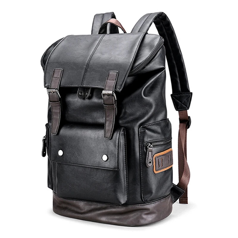 Large Men PU Leather Backpack Anti-theft Laptop Notebook Tas Black Baggage Boy Schoolbag Male Business Shoulder Bag Mochila