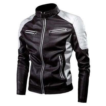 Men Slim Stand Collar Moto Leather Jackets Fit PU Leather Coats High Quality Male Fashion  Autumn Casual Leather Jackets 5XL