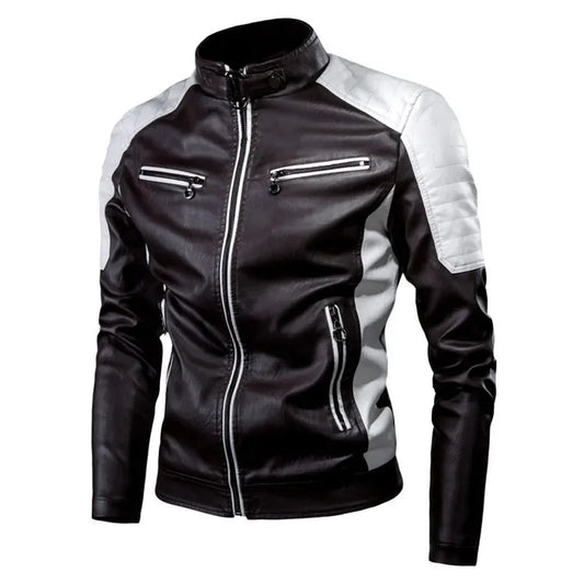 Men Slim Stand Collar Moto Leather Jackets Fit PU Leather Coats High Quality Male Fashion  Autumn Casual Leather Jackets 5XL