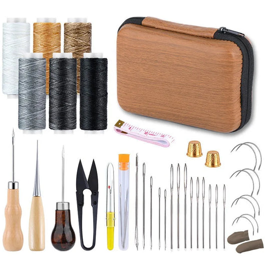 1set Leather Heavy Duty Sewing Kit Large-Eye Needles Upholstery Repair Tools Sewing Kit with Needles Thread for DIY Craft Tools