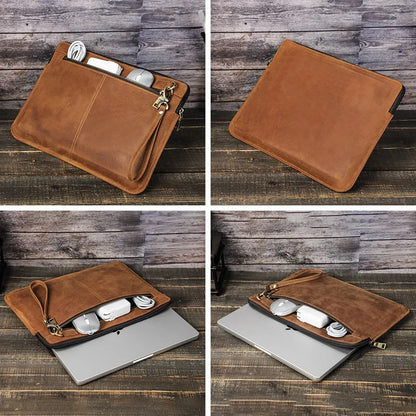 Genuine leather cowhide protecting storage case bag zipper laptop computer for macbookpro14 computer unisex office gift custom