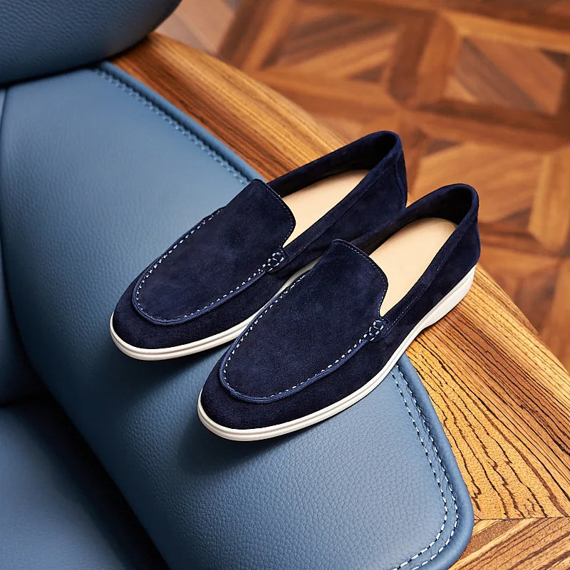 Genuine Leather Men's Slip-On Loafers Cow Suede Casual shoes Lightweight Daily Wear Outdoor Flat Shoes Comfortable Autumn
