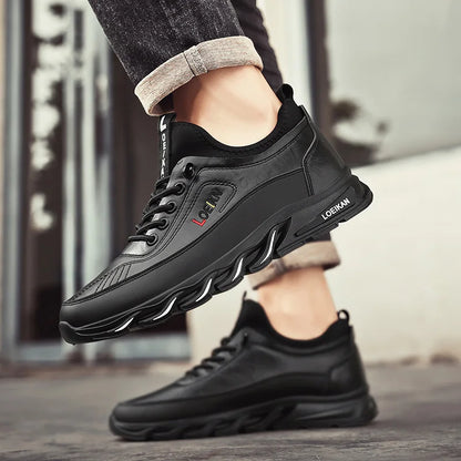 Men's Leather Casual Shoes Breathable Lace-up Business Sneakers Non-slip Comfortable Work Shoes