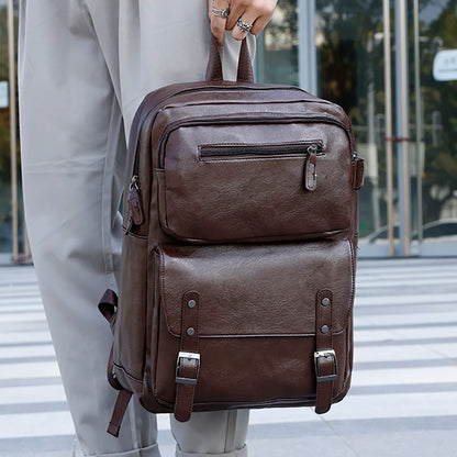 Fashion Men Backpack PU Leather Bagpack Laptop Backpacks Man'S Casual Back Bag Business Male Bag Leather Texture Travel Bags