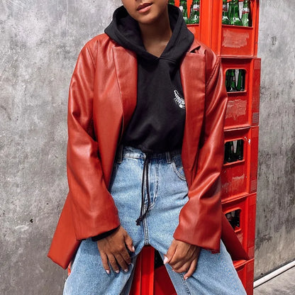 Women's Leather Jacket Autumn and Winter New Leather Coat Casual Warm Blazer Jacket for Women