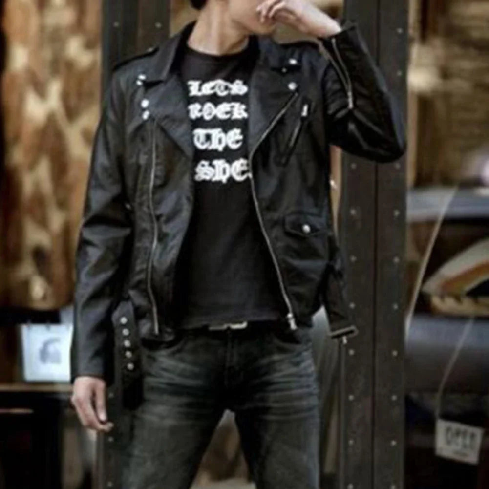Men Leather Jacket Slim Fit Motorcycle Jacket Zipper Casual Coat Spring Autumn Winter