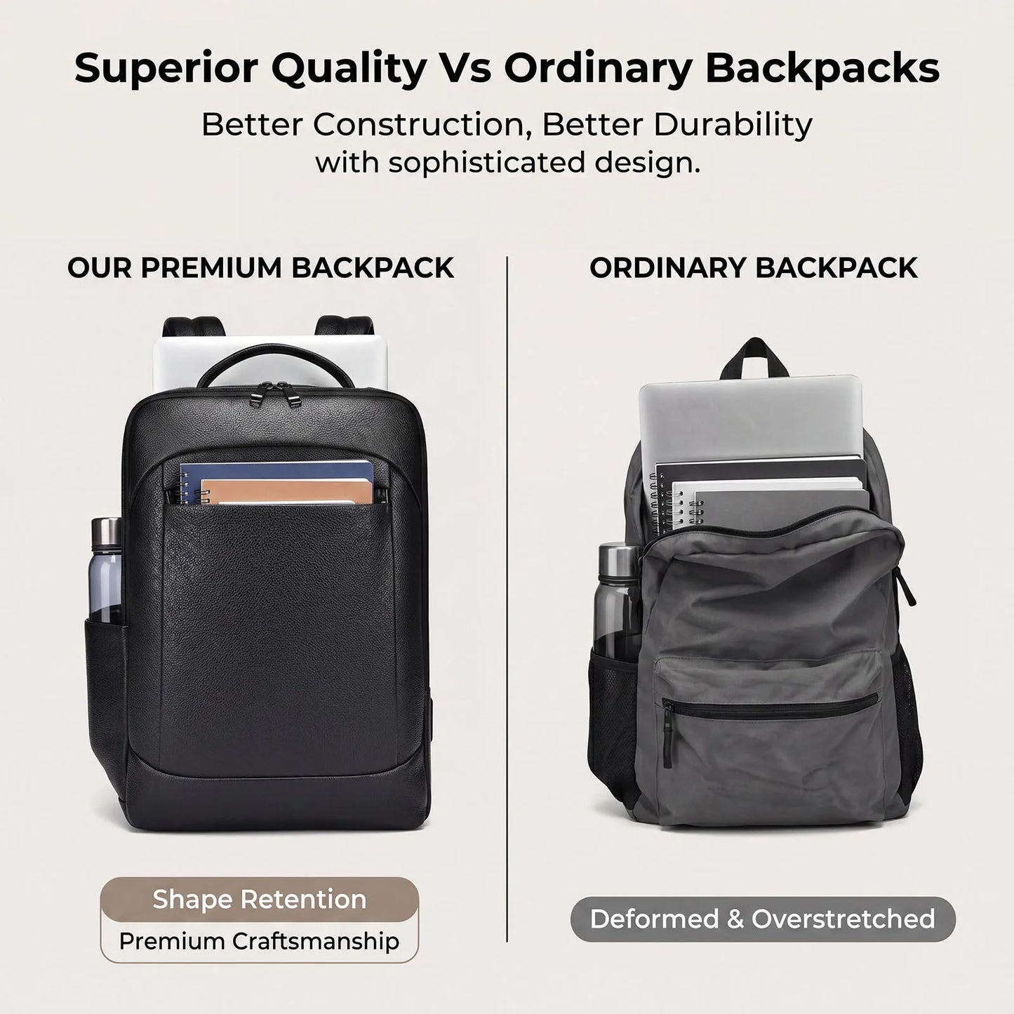 High-Quality Genuine Cowhide Leather Backpack for Men,15.6 Inch Laptop Bag,Business Travel Daypack,Office Briefcase