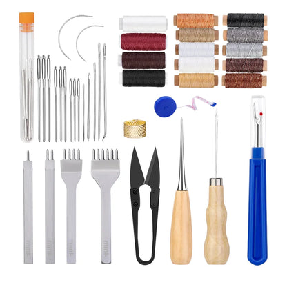 Leather Sewing Kit with Awl Hand Sewing Stitching Needles Thread Leather Craft Tool Kit for Shoes Sofa Tent Carpet