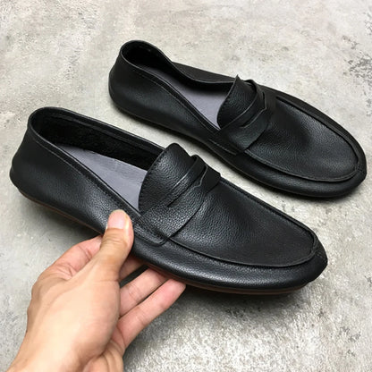Flat Loafers Soft Leather Soft Sole Slip On Leather Casual Shoes for Men Breathable Comfortable Office Dress Shoes Men Shoes