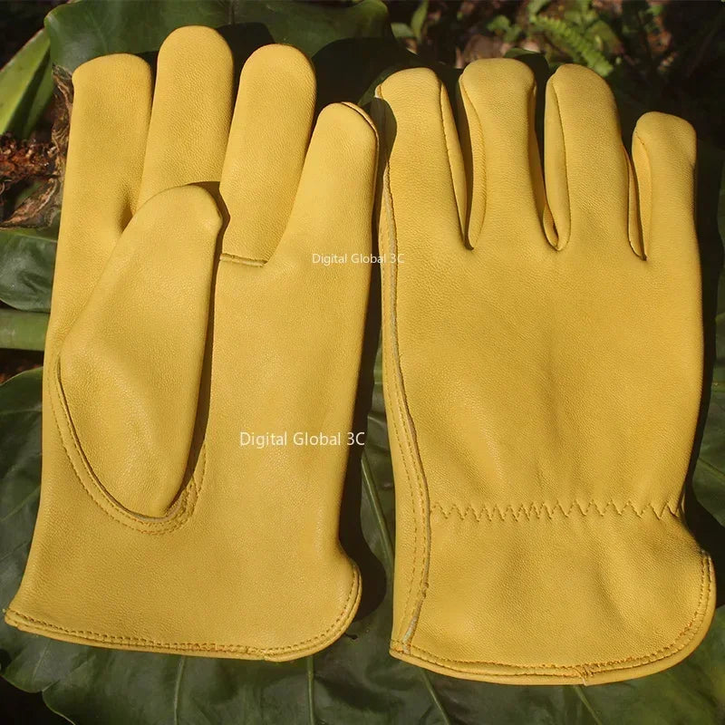 Leather Work Gloves Sheepskin Driving Gloves Men Motorcycle Gardening Safety Protective Fruit Picking Gloves Welding Glove