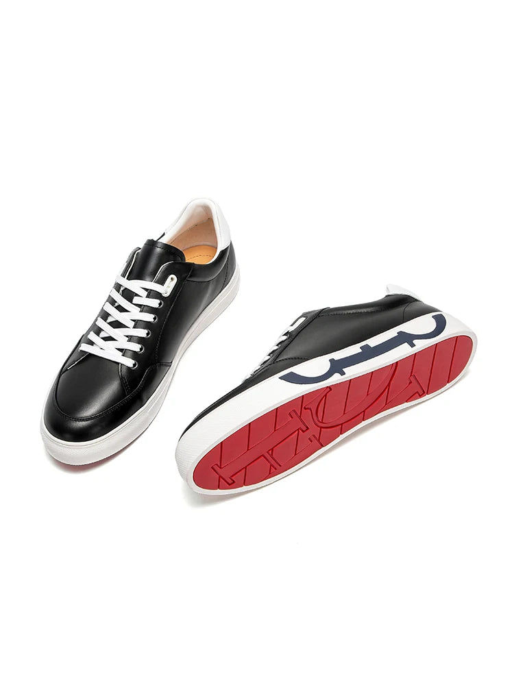Casual Shoes Men's Leather Flat Shoes Black White Flat Breathable Massage Comfortable Casual Sneakers Luxury Brand 2025 New