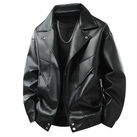 Leather jacket men's  version trendy handsome locomotive jacket men's lapel top