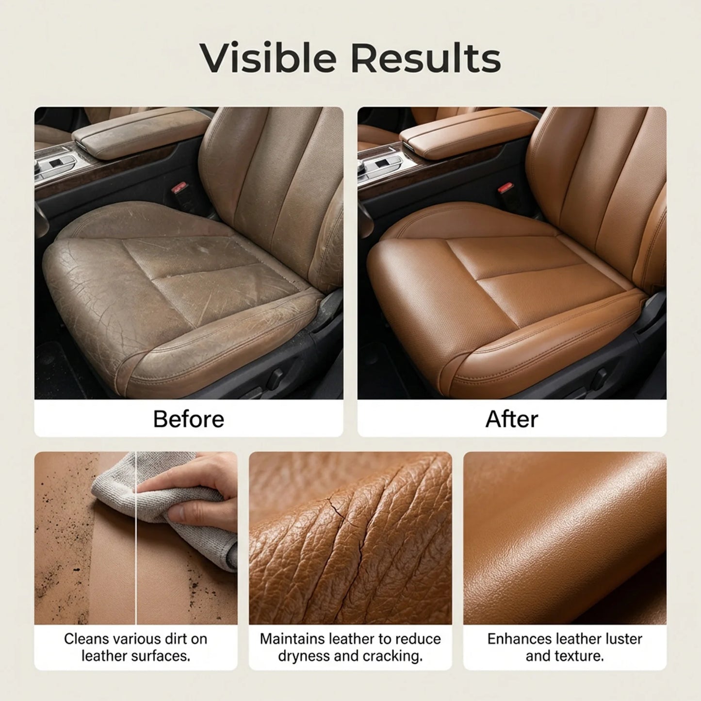Leather Conditioner and Cleaner Leather Care Cream Car Seat Restorer Auto Interior Cleaning Kit Furniture Polish Shine Protector