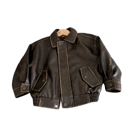 Boys Leather Jacket 2025 Autumn Spring Korean Style New Arrival Trendy Fashion Cool Brown Solid Color Jackets Coats