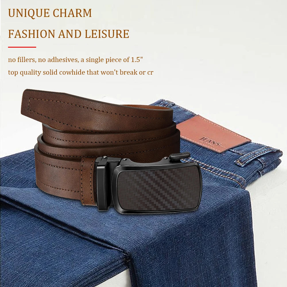 Leather belt men High Quality PU Leather Belts, Automatic Buckle Belt, Adjustable No Hole Belt Jeans Belt for Men