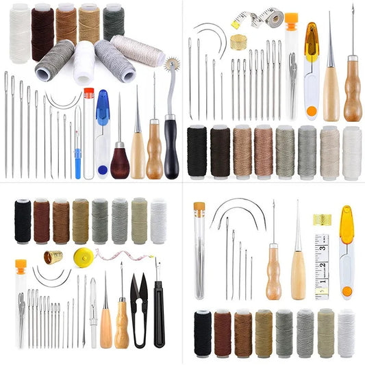 Leather Working Crafting Tools Kit Sewing Kit Waxed Thread Hand Quilting Needles Stitching Punch DIY Leather Tools Set