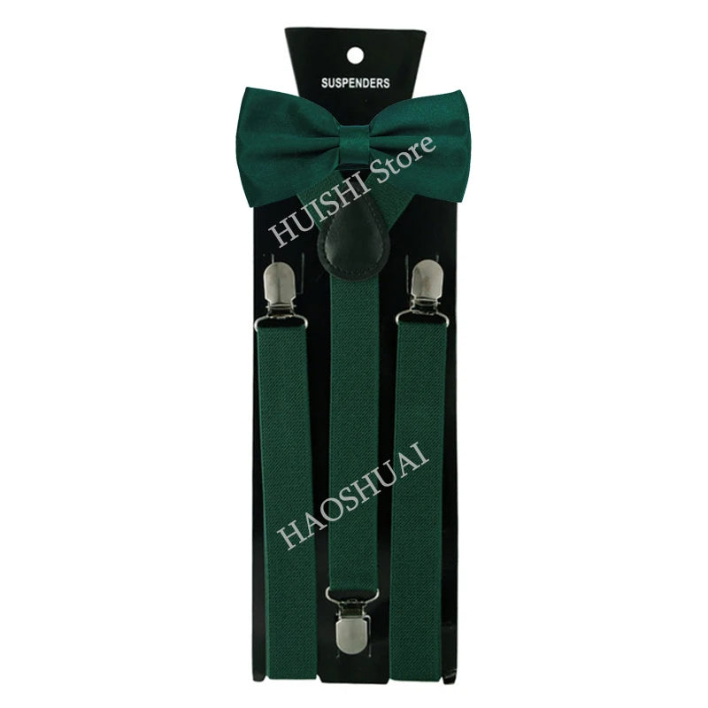 Suspenders Man Bowtie Solid Color Elastic PU Leather Suspenders For Man Belt Adjustable Straps For Wedding Bow Tie Accessories