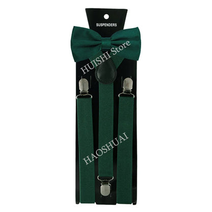 Suspenders Man Bowtie Solid Color Elastic PU Leather Suspenders For Man Belt Adjustable Straps For Wedding Bow Tie Accessories