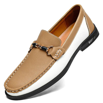 Luxury Brand Genuine Leather Mens Shoes Wedding  Slip on Loafers New Trend Metal Buckle Moccasins Versatile Male Business Shoes