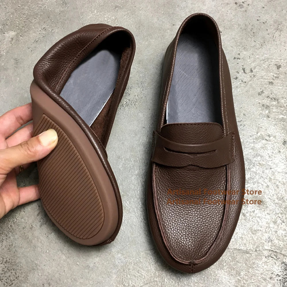 Flat Loafers Soft Leather Soft Sole Slip On Leather Casual Shoes for Men Breathable Comfortable Office Dress Shoes Men Shoes