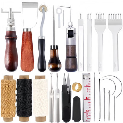 Leather Sewing Kit with Awl Hand Sewing Stitching Needles Thread Leather Craft Tool Kit for Shoes Sofa Tent Carpet