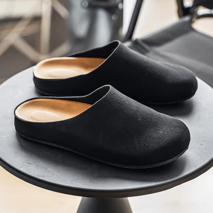 Leather Half Shoes for Men Mules Platform Backless Loafers Slippers Summer Open-back Casual Shoes Slides Sandal Slip On Flats
