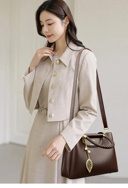 Real leather cowhide handbag for women 2026 new fashionable and versatile women's shoulder bag, large capacity crossbody mother