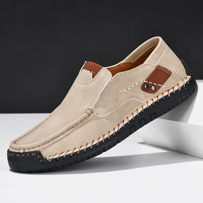 Handmade Leather Men Shoes Casual Comfortable Slip on Loafers Men Leather Shoes Flats Walking Shoes