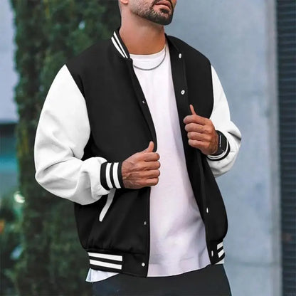 Men's Jackets Leather Sleeve Wool Blend Baseball Letterman Jackets Casual Coat Jackets