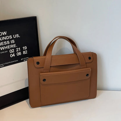 Portable Laptop Bag Size 14.2inch X 9.8inch Fashion iPad Air Bag Solid Pu Leather Handbag Women Computer Briefcase Bag Brown