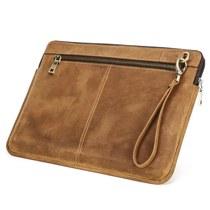 Genuine leather cowhide protecting storage case bag zipper laptop computer for macbookpro14 computer unisex office gift custom
