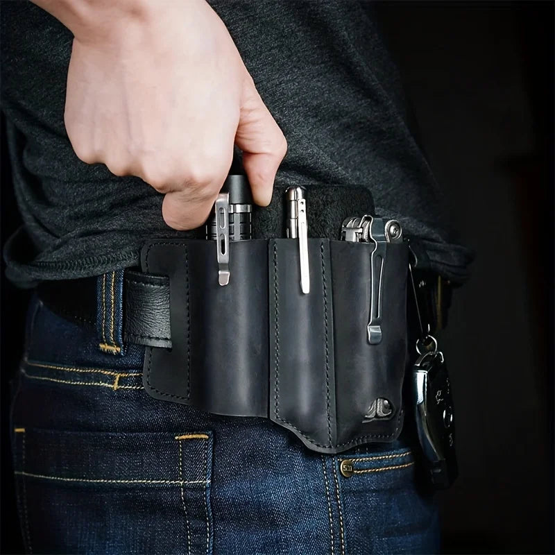 Tactical Multi Tool Belt Leather Bag Portable Tool Storage Bag Holster Outdoor Camping Hunting Waist PU Leather Pocket
