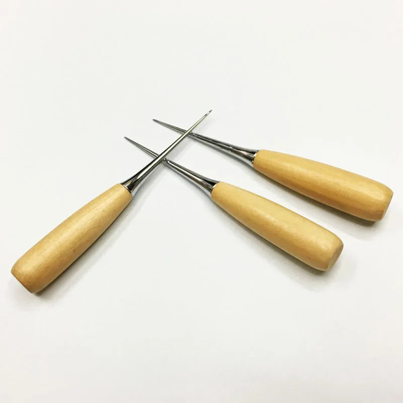 Leather Sewing Kit Wooden Handle Awl Tools DIY Leather Sewing Awl Needle Leather Craft Punch Hole Tool Tent Shoes Repairing Tool