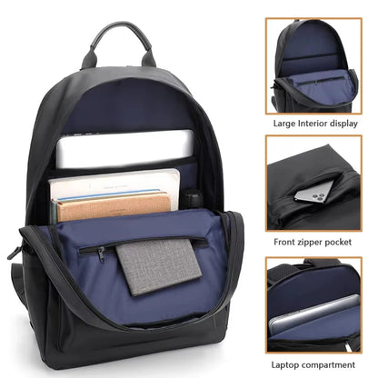 New Fashion Men PU Leather Backpack Black School Bags for Teenager 15.6 Inch Laptop Backpacks Mochila Masculina High Quality