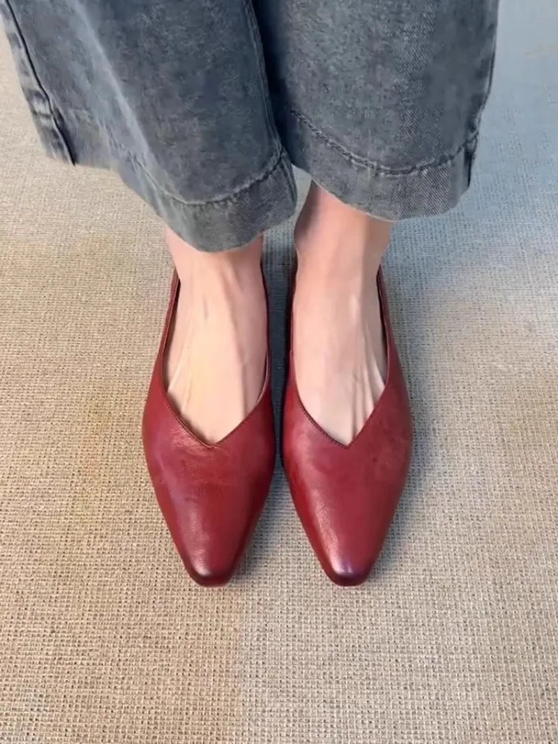 Women's Genuine Leather Pointed Toe Flat Shoes Comfortable Slip on Casual Office Loafers for All Seasons 2026 New Arrival