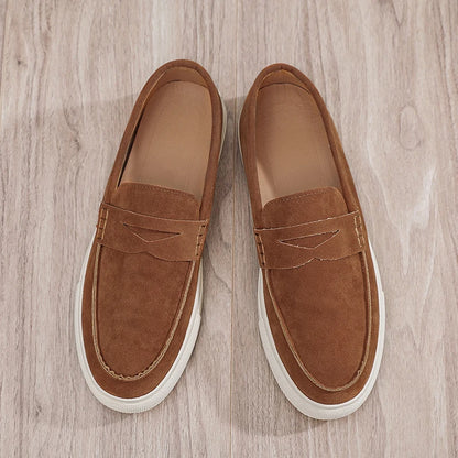 Suede Leather Men's Casual Shoes Fashion Comfortable Loafers Breathable Slip on Walking Footwear Platform Lightweight Work Shoes