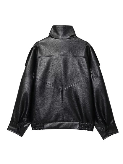 Women Fashion Leather Jacket Autumn Winter Loose Causal PU Faux Leather Jackets Coat Fashion Street Motorcycle Jackets