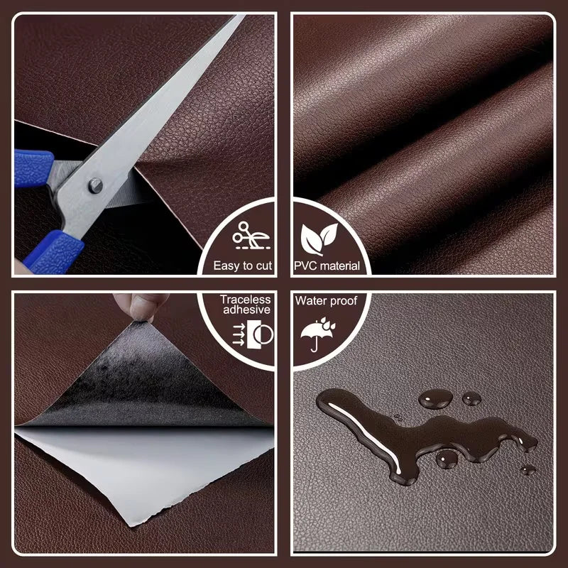 Multiple Widths Available - Self-Adhesive Pu Leather Fabric with a Length of 5m Meters, Waterproof and Wear-Resistant Synthetic Leather Patch, Suitable for Sofa, Car Seat, Furniture, Luggage Repair, and Handmade Decora