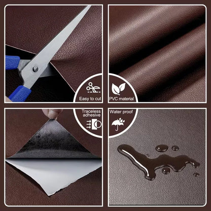 Multiple Widths Available - Self-Adhesive Pu Leather Fabric with a Length of 5m Meters, Waterproof and Wear-Resistant Synthetic Leather Patch, Suitable for Sofa, Car Seat, Furniture, Luggage Repair, and Handmade Decora