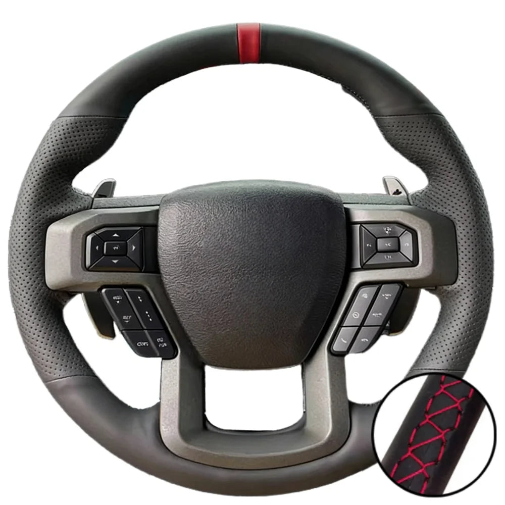 Hand Stitched Microfiber Leather King Ranch Lariat Platinum XL XLT 2015-2017 Volant Steering Wheel Cover For Ford F-150