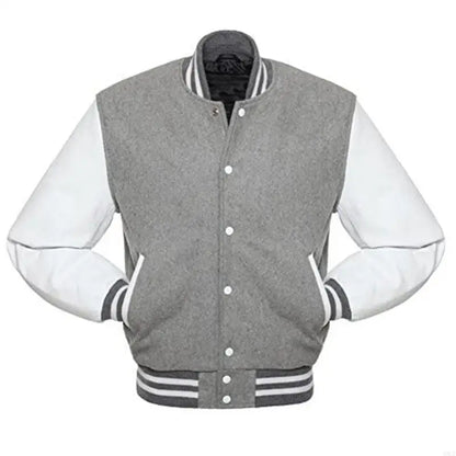 Men's Jackets Leather Sleeve Wool Blend Baseball Letterman Jackets Casual Coat Jackets